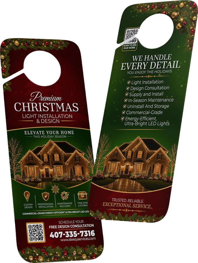 Premium Christmas lighting door hanger design, front and back