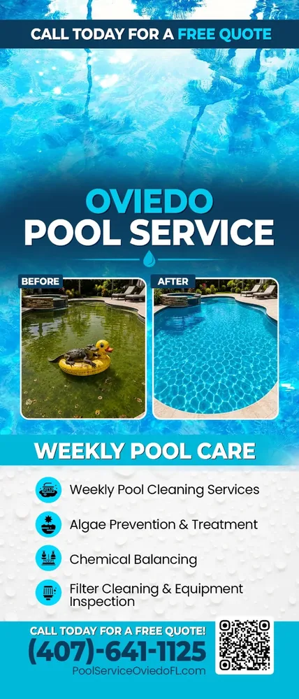 Full-color pool service door hanger, front